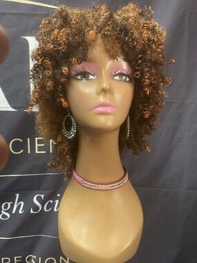 Curly Short Afro Wig in Brown with Copper Highlights - Women Hair